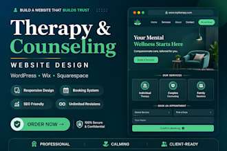 design a modern therapy or counseling website on wix, wordpress or squarespace