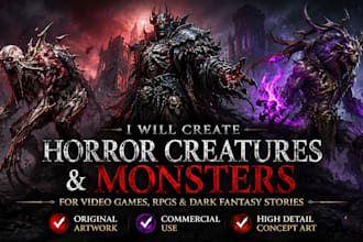 create 2d creatures, horror creatures and monsters for video game art or story