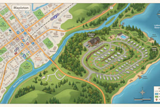 design vector illustration map, 3d isometric, city, rv park and campground maps