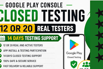 14 days closed testing with 20 testers for android app publish and app review