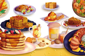 create food illustration for menu, branding, packaging, web, stickers