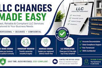 handle llc name change, ownership transfer, address change, and dissolution