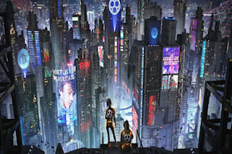 create a science fiction city background or a futuristic cyberpunk environment