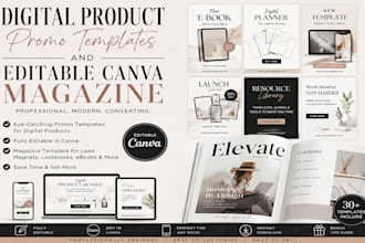 design digital product promo templates and editable canva magazine