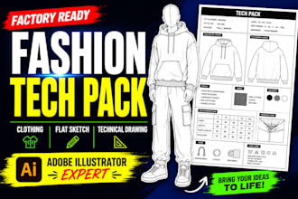 create clothing tech pack fashion tech pack and flat sketch