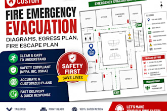 design custom fire emergency evacuation diagrams, egress plan, fire escape plan