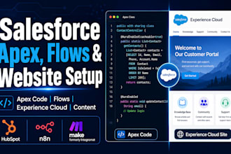 setup salesforce apex, salesforce flows, salesforce website, salesforce content