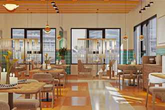 create 3d interior design for commercial restaurant, office, cafe, bar, spa