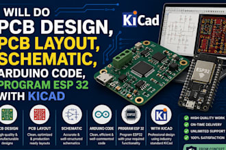 do pcb design, pcb layout, schematic, arduino code, program esp 32 with kicad