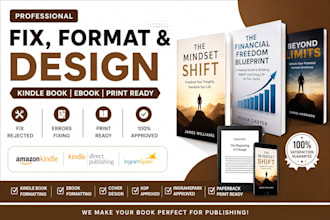 format,resize,fix rejected kindle book,ebook,print ready,cover,KDP,ingramspark