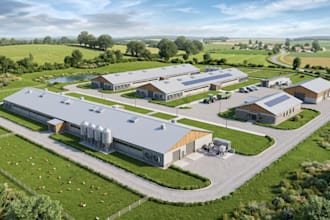 design 3d poultry farm, commercial poultry render, chicken farm layout, broiler