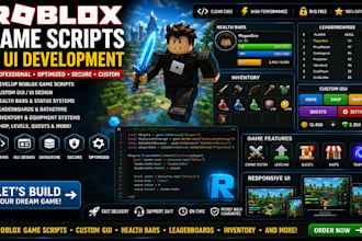 develop roblox game scripts, roblox gui, health bars, leaderboards, inventory