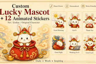 custom lucky mascot and 12 animated sticker pack for pet zodiac or personal