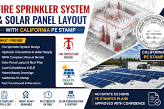 design fire sprinkler system, solar panel layout with california pe stamp