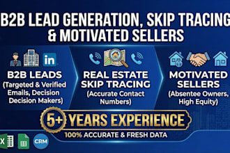 provide b2b lead generation, skip tracing, and motivated seller leads