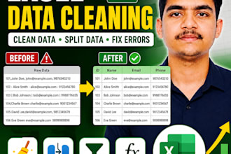 clean, format, merge, split excel data