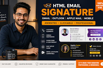 design html email gmail outlook animated signature business card email footer