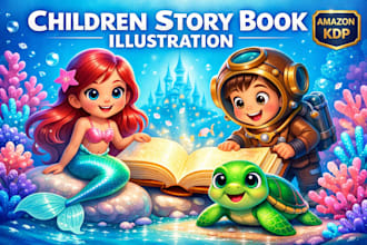create children book illustration for kids story book and amazon KDP
