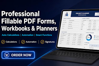 design fillable PDF forms, workbooks, planners, with calculations and automation