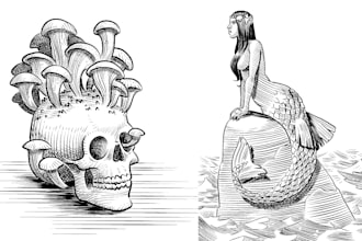 create black and white illustrations using cross hatching