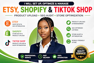 set up etsy shopify product upload tiktok shop seo audit ecommerce online store