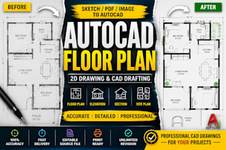 draw autocad 2d floor plan, 2d drawing, house plan, architecture 2d floor plan