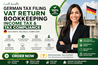 handle german tax filing, vat return, bookkeeping, income tax, german vat