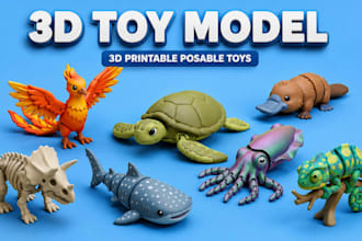 design 3d articulated flexi toy, bjd and cute character model for 3d printing
