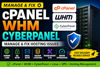manage cpanel whm cyberpanel and fix hosting issues