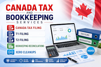 canada tax filing t1, t2 quickbooks bookkeeping xero reconciliation cleanup wave
