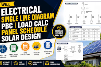create electrical single line diagram pbc load calc panel schedule solar design