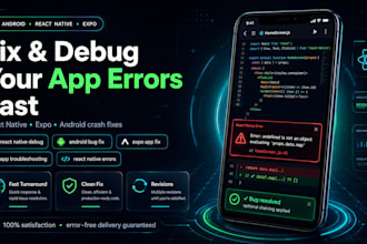 fix and debug android errors in react, react native, expo