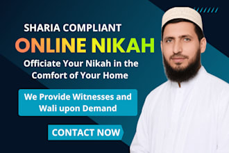 perform nikah as imam of online nikah, provide marriage certificate, witnesses