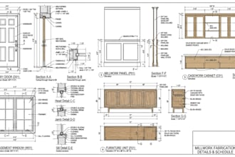 draft shop drawings for door, windows, millwork, shop furniture, wood, casework