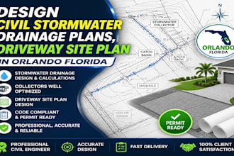 design civil stormwater drainage plans and driveway site plan in orlando florida