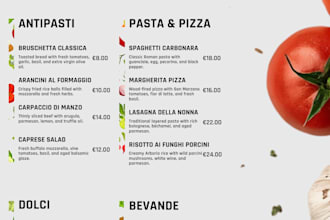 create a modern restaurant menu