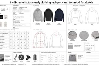create factory ready clothing tech pack and technical flat sketch