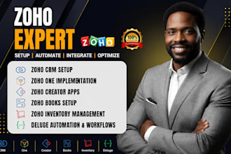 setup zoho CRM, zoho one, creator, books, inventory and deluge automation