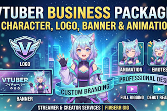 create vtuber business package, vtuber character, animation, logo, and banner