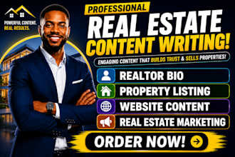 write real estate agent bio, property listing and website content