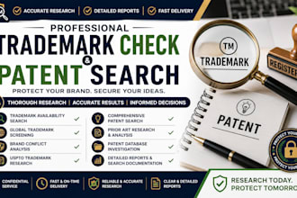 perform comprehensive trademark research and patent investigation