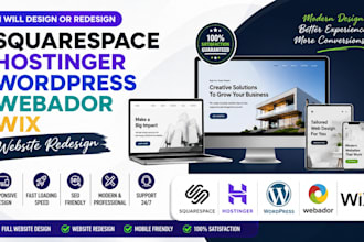 design or redesign squarespace website, hostinger wordpress webador web hosting