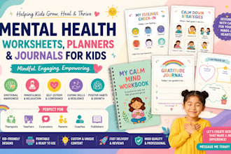 kids mindfulness workbook, planner, and therapy worksheets