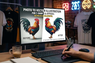 do custom t shirt design and convert photo to vector illustration