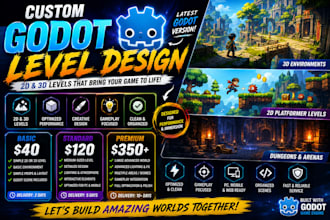 design custom 2d,3d godot levels, design for latest godot version