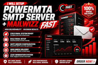 setup powermta smtp server, bulk mail, cold email with mailwizz