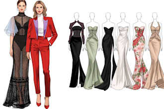 draw a fashion or editorial illustration, sketch, commercial