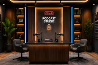 design modern 3d podcast studio and talk show rooms