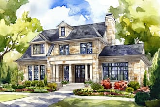 draw watercolor house portrait