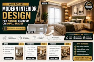 design modern airbnb bedroom or small space interior with realistic 3d render